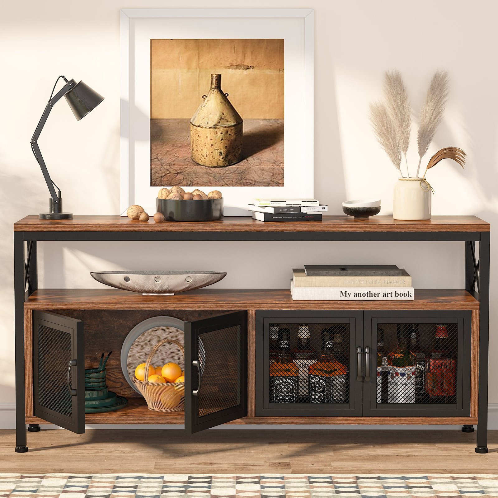 Sideboard Buffet Table Bar Cabinet with 4 Mesh Doors – furniflex.net