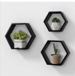 Wall Shelf - Set of 3 Pcs - Hexagon Shaped -Grey - Image 2