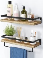 Wooden 2 Wall Shelf 42 cm, Shelf with Towel Holder - Image 2