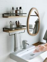 Wooden 2 Wall Shelf 42 cm, Shelf with Towel Holder - Image 6