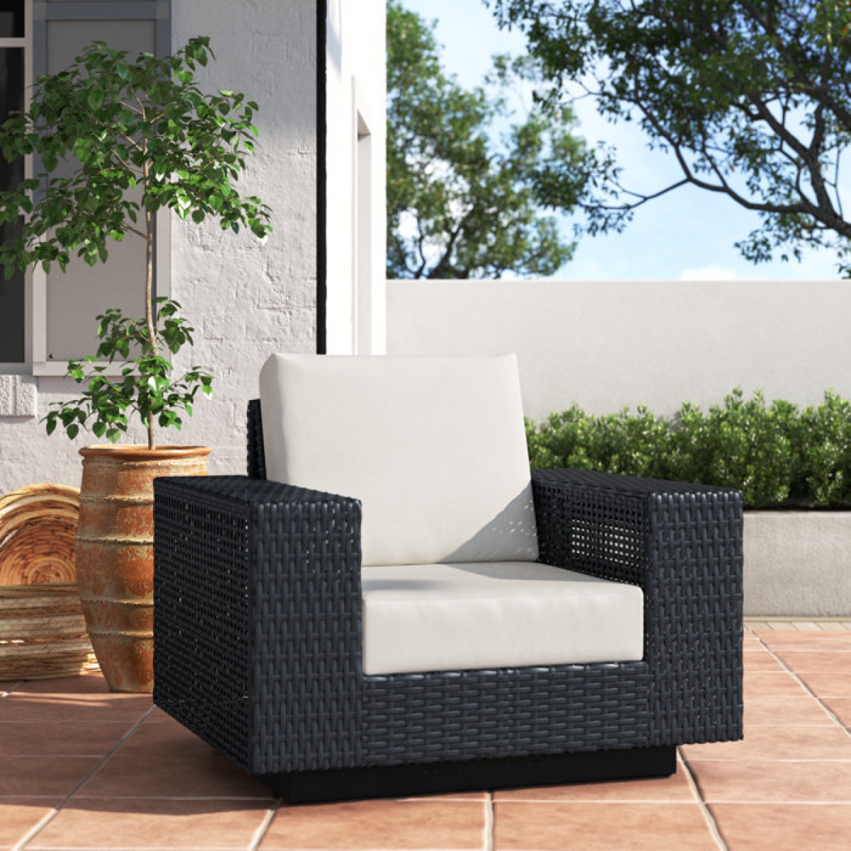 Aceline Wicker Outdoor Swivel Lounge Chair with Sunbrella Cushions - Image 2
