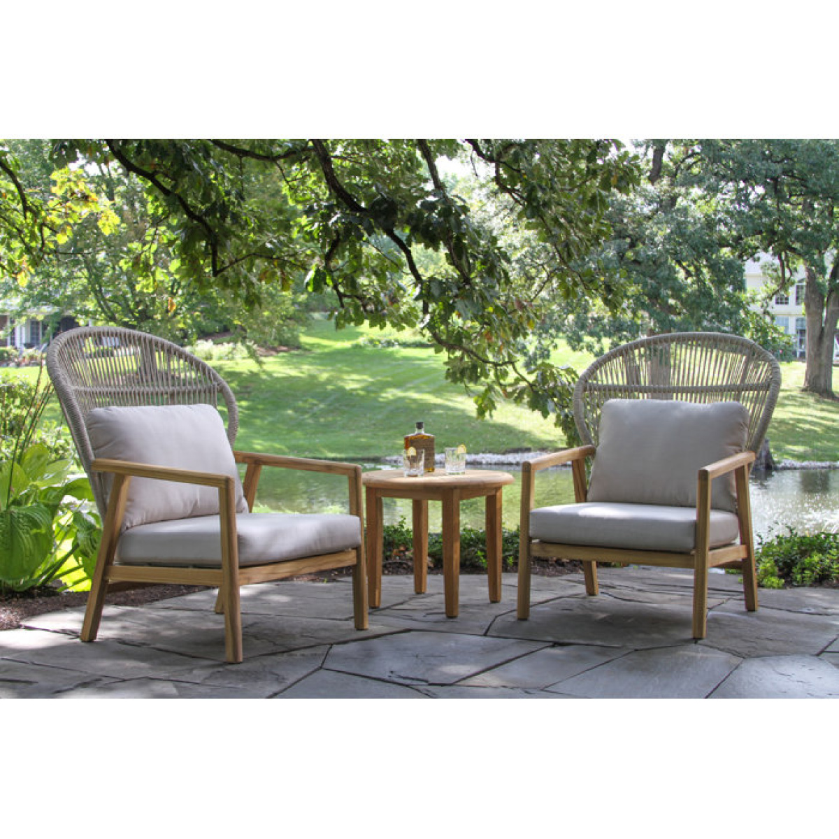 Bobinette Teak Patio Chair with Sunbrella Cushions (Set of 2) - Image 3