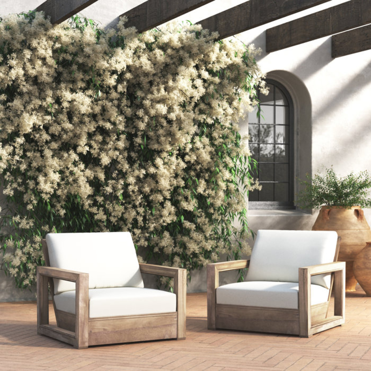 Donnie Acacia Outdoor Armless Lounge Chair with Cushion (Set of 2) - Image 2