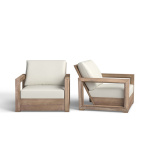 Donnie Acacia Outdoor Armless Lounge Chair with Cushion (Set of 2)