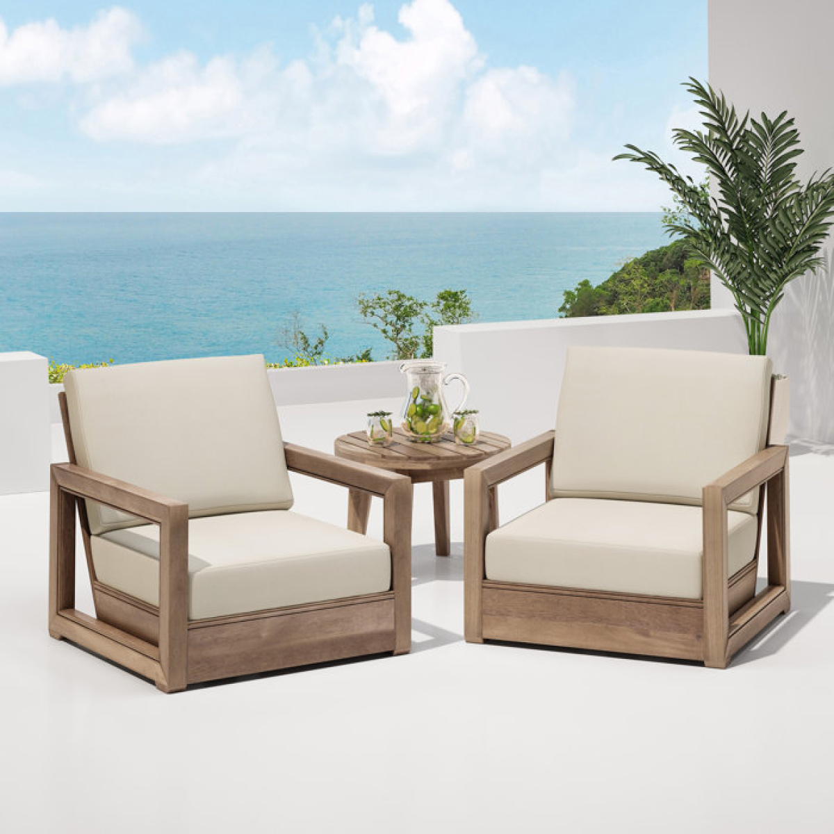 Donnie Acacia Outdoor Armless Lounge Chair with Cushion (Set of 2) - Image 3
