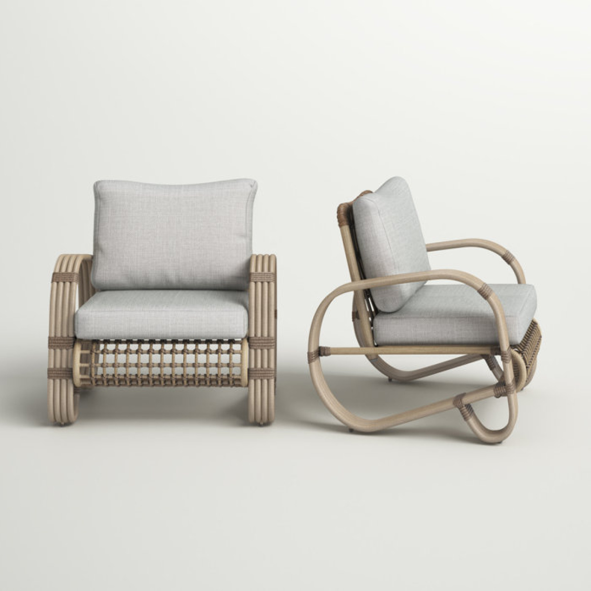 Romare Rattan Conversation Patio Chair with Cushions (Set of 2) - Image 1