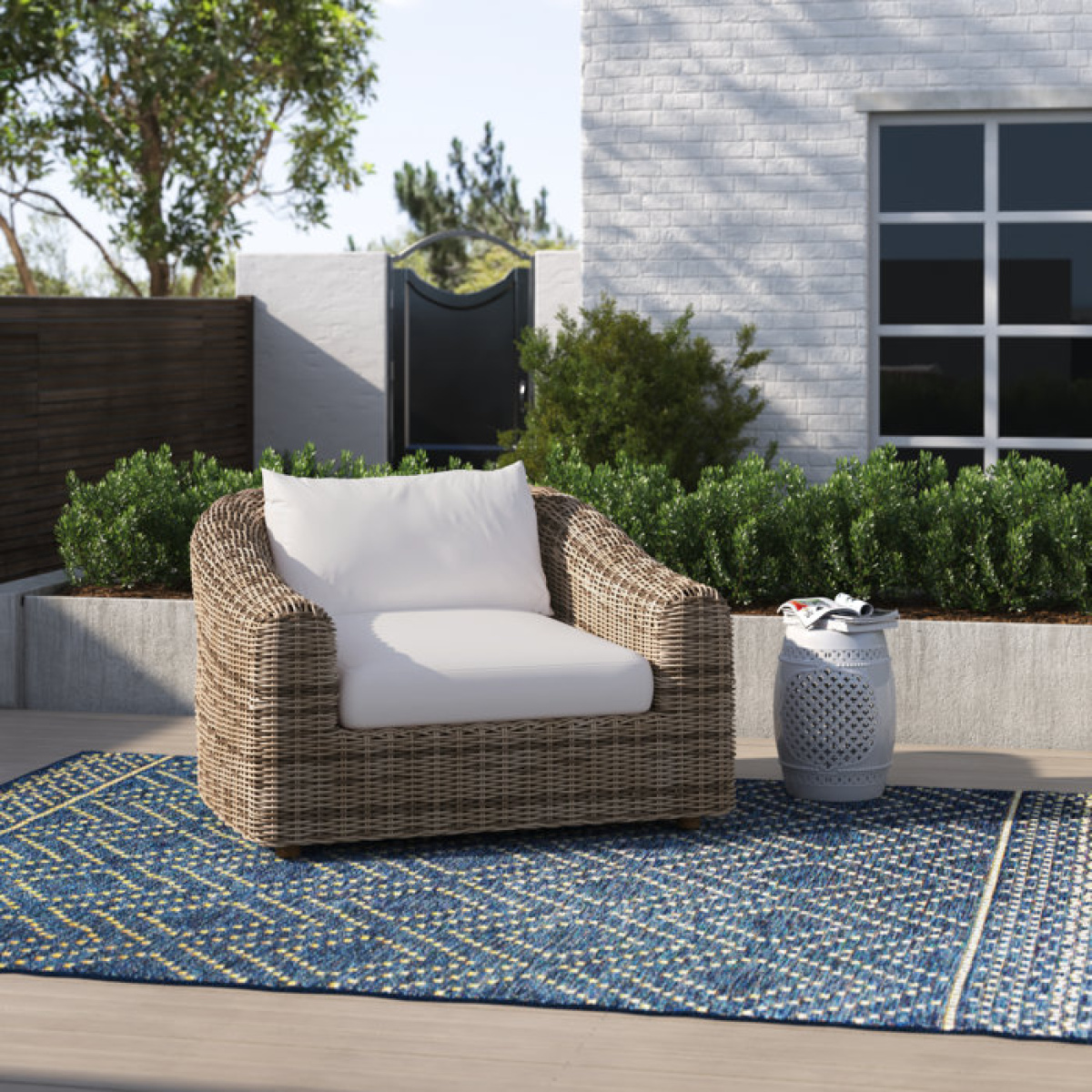 Roshina Teak Outdoor Armless Lounge Chair with Cushion - Image 2