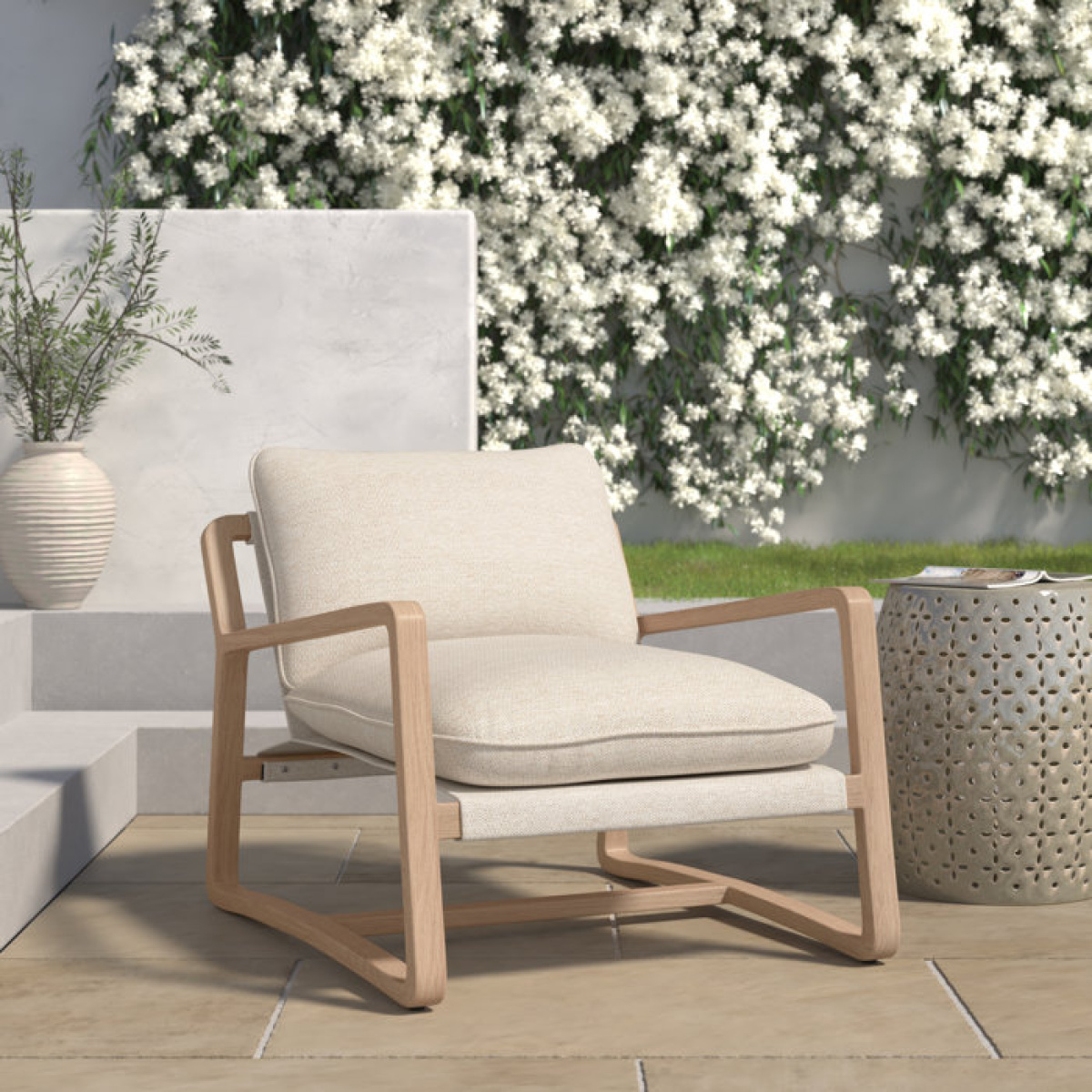 Shea Teak Outdoor Armless Lounge Chair with Cushion - Image 2