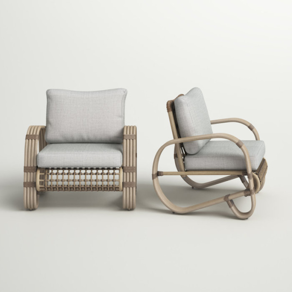 Romare Rattan Conversation Patio Chair with Cushions (Set of 2)