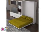 Vertical folding bed measuring 150x190 with slatted base.