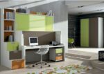 Children's bedroom with fold-down bunk bed. The front of the lower bed includes a folding desk. - Image 2