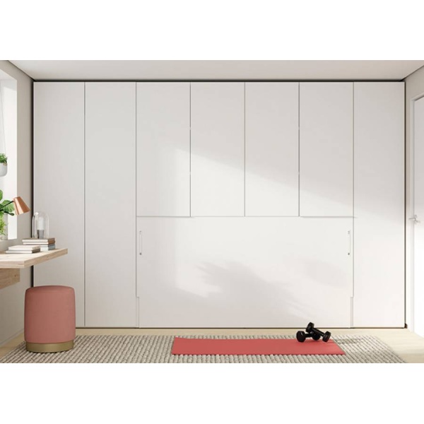 Horizontal folding bed without frame integrated between wardrobes