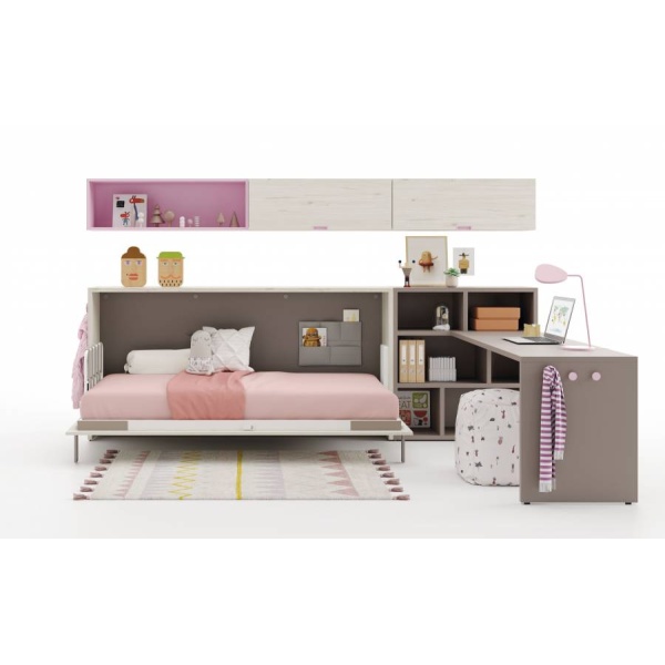 UD series horizontal folding bed with bookcase and desk