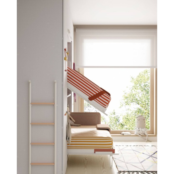 Horizontal frameless folding bunk bed with side cabinets