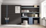 Horizontal folding bunk bed with double-bed study area