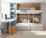 High freestanding horizontal folding bed with fixed lower bed.