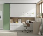 High freestanding horizontal folding bed with study area.