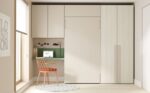 Vertical folding bed without frame with wardrobe and study area