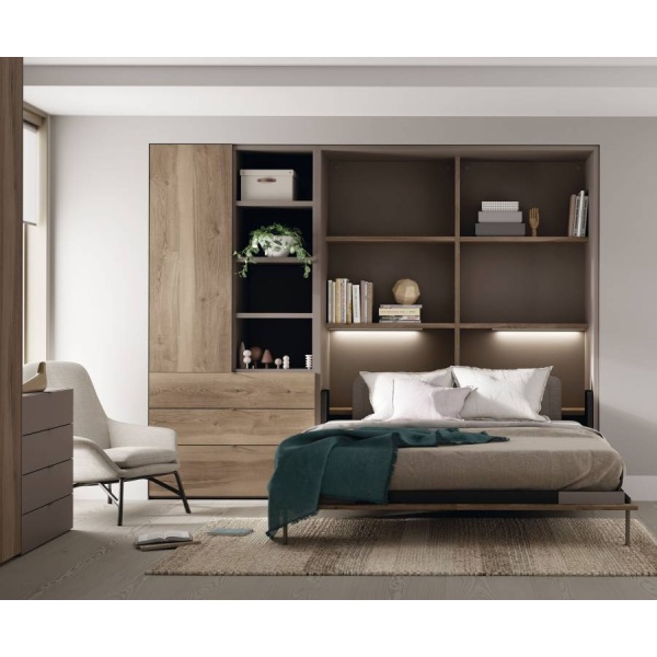 Living room with vertical folding bed without loft, for 150 x 160