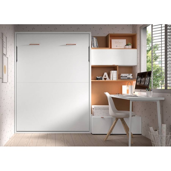 Bedroom with vertical folding bed measuring 135 x 190 with study area.