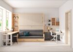 Horizontal folding bunk bed with sofa, trundle bed and 2 desks - Image 3