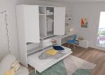 Horizontal folding bed with upper wardrobe and desk - Image 3