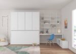 Horizontal folding bed with upper wardrobe and desk