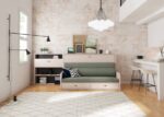 Horizontal folding bed with integrated sofa and study table
