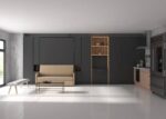 Folding double bed with sofa, wardrobes and extendable table