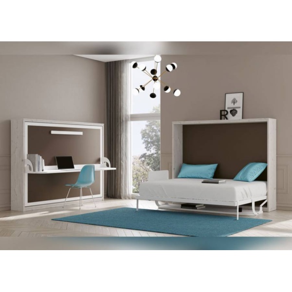 Horizontal folding bed with desk for 150 x 190 mattress