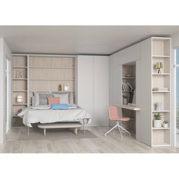 Youth bedroom with a folding double bed and sofa