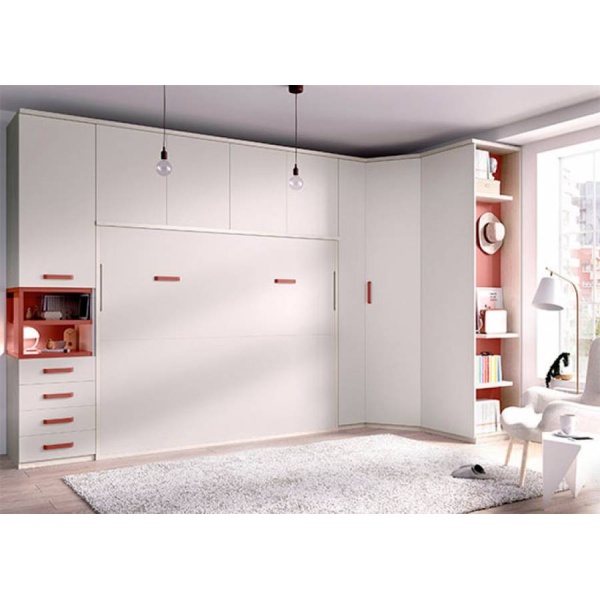 Bedroom with a horizontal folding double bed and wardrobes