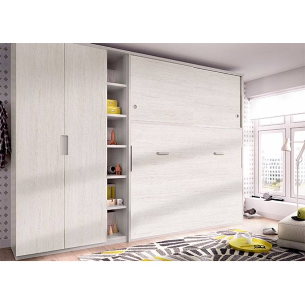 Double bedroom with horizontal folding bed and wardrobes