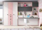 Youth bedroom with folding bed, wardrobe and desk