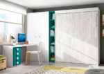Youth room with 135 cm folding bed + wardrobe and study area.
