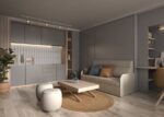 Studio with double vertical folding bunk bed with sofa