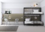 Children's bedroom with folding bunk beds and double study area - Image 2
