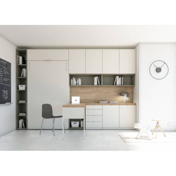 Guest room with vertical folding bed and study area