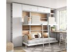 Bedroom with horizontal folding bunk bed, table and terminal wardrobe