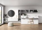 Office with horizontal folding bed with integrated table