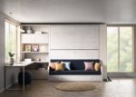 Folding bunk bed with sofa and trundle in youth bedroom