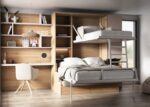 Vertical folding bunk bed with integrated sofa and a workspace