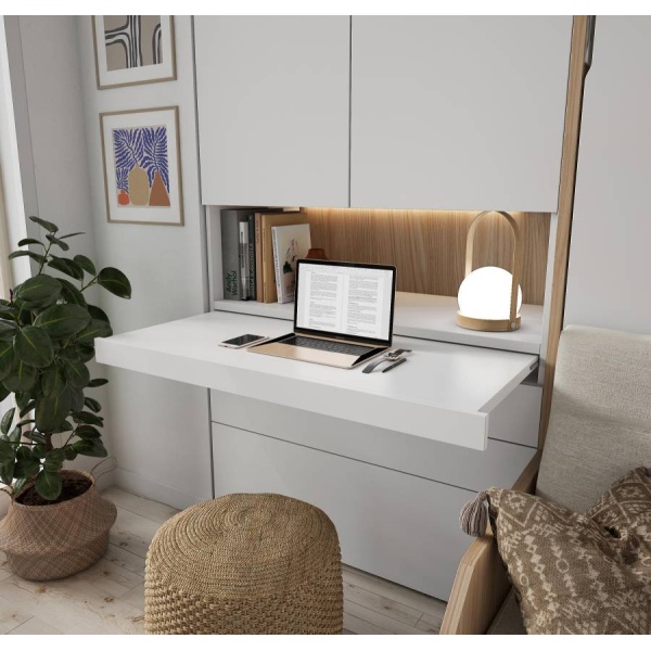 Living room with double vertical folding bunk bed and integrated sofa