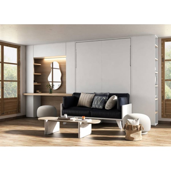 Folding double bed with sofa and desk