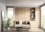 Living room with double vertical folding bed and bookcase - Image 2