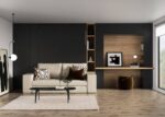 Vertical folding bed with sofa and desk module