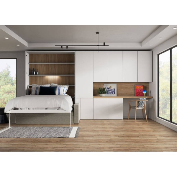 Double folding bed with lift-up sofa and hanging table
