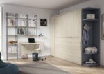 Horizontal folding bed with integrated wardrobe