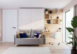 Double folding bed with sofa and study area