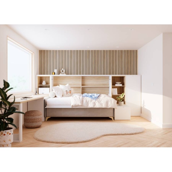 Sofa with fold-down bed and desk